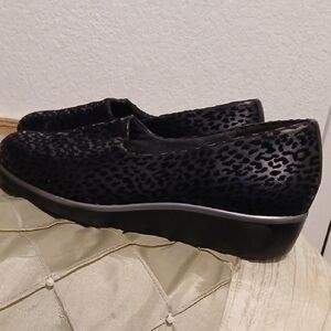 SAS Black Leopard Print Loafers